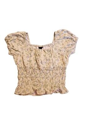 EUC  2/$10 Floral Puff Sleeve Smocked Bodice Light Green W Blue Print Boho 10/12